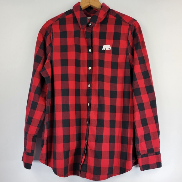 Foxcroft Womens Button Up Check Blouse Red Black Size 10 - Picture 1 of 12